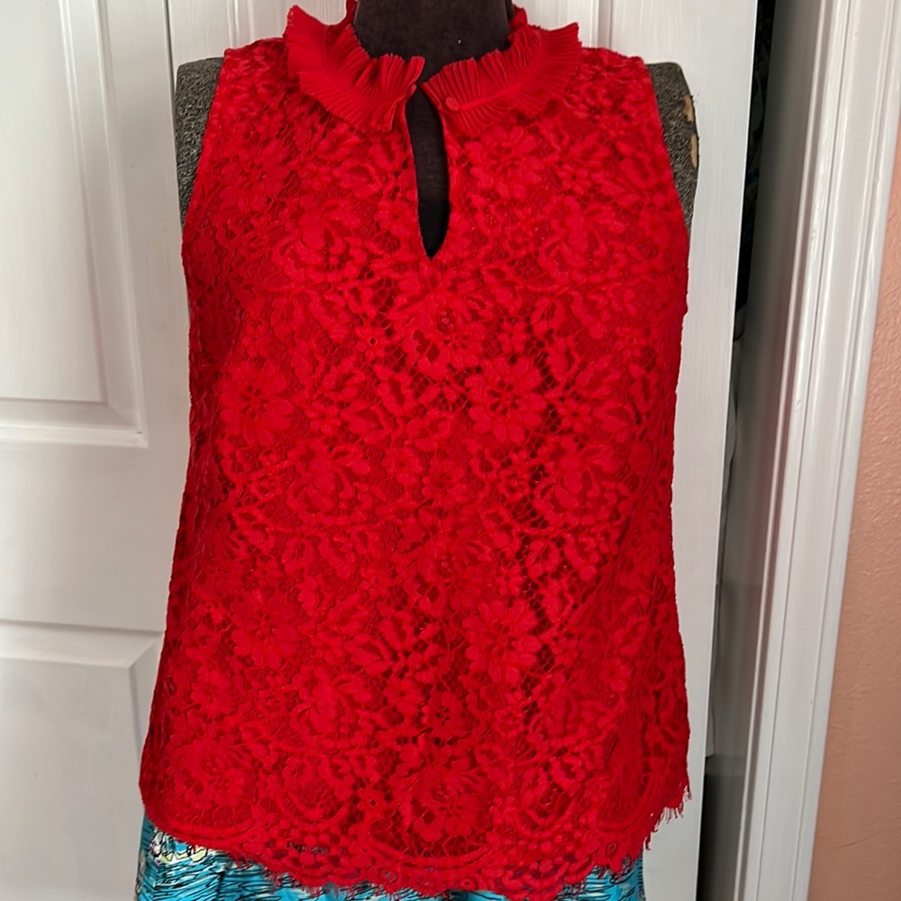 Jcrew Red Lace Sleeveless Blouse Size m